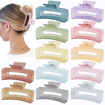 Picture of Sisiaipu 3.5 Inch Square and Rectangular Hair Clips - 12 Pcs Claw Clips for Thick and Thin Hair, Rectangle Jaw Clips in Bulk, Hair Accessories for Women and Girls - Ice Cream