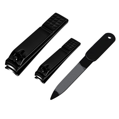 Picture of Nail Clippers Set, Sharp Stainless Steel Fingernail and Toenail Clippers, Nail Clippers for Thick Nails or Ingrown Nails, Perfect 3 PCS Black Nail Cutter for Men/Women/Kids, Set Include Nail File.