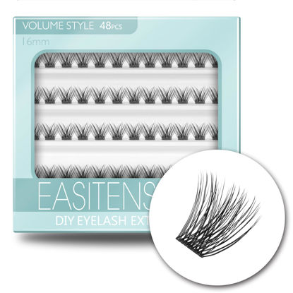 Picture of DIY Eyelash Extension, 3D Effect Glue Bonded Band Individual Lash 48 Clusters Volume Lashes Set, Home Eyelash Extension, C curl Lashes Pack 16MM-Volume-48 Clusters