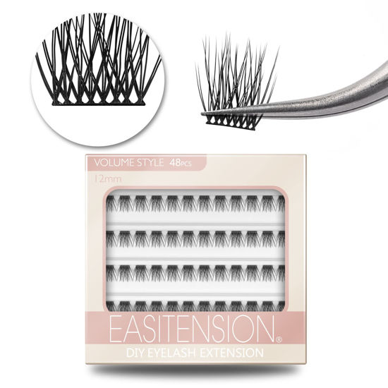 Picture of DIY Eyelash Extension, 3D Effect Glue Bonded Band Individual Lash 48 Clusters Volume Lashes Set, Home Eyelash Extension, C curl Lashes Pack 12MM-48 Clusters