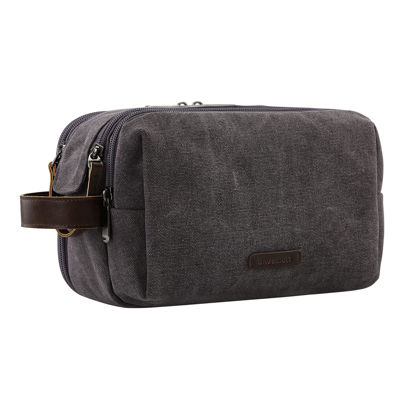 Picture of BAGSMART Toiletry Bag for Men, Canvas Travel Toiletry Organizer Dopp Kit Water-resistant Shaving Bag for Toiletries Accessories,Grey-Large