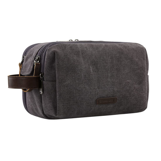 Picture of BAGSMART Toiletry Bag for Men, Canvas Travel Toiletry Organizer Dopp Kit Water-resistant Shaving Bag for Toiletries Accessories,Grey-Large