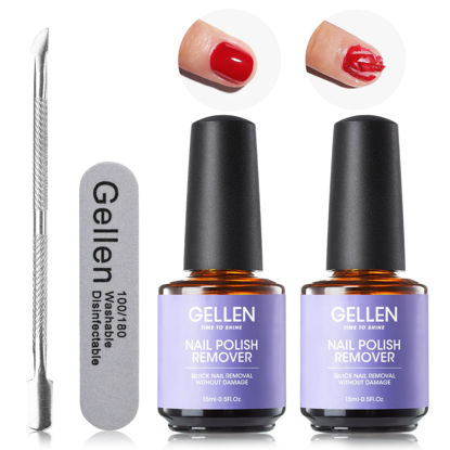 Picture of Gellen Gel Nail Polish Remover, 2Pcs Gel Polish Remover with Nail File and Cuticle Pusher, Gel Nail Polish Remover for Nails Easily and Quickly Remove Gel Polish in 2-5 Minutes