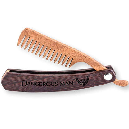 Picture of Beard Comb Gifts for Him Wooden Comb for Men Folding Pocket Comb for Moustache Beard Hair Walnut Combs Husband Anniversary Gift with the Engraving (Fear The Beard) (Model DM)