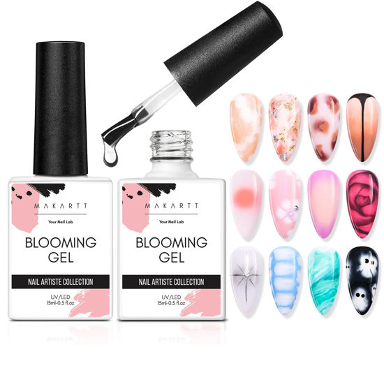 Picture of Makartt Blooming Gel-Clear 2 Pcs Marble Gel Nail Polish Blossom Gel for Spreading Effect,Gel Paint Nail Art Supplies for Watercolor Design,Floral Print, Nail Art Design DIY Manicure Gift for Women