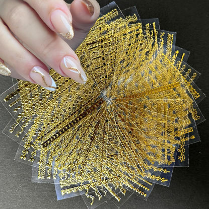 Picture of 30 Sheets Gold Line Nail Art Stickers Gold Lace Nail Stickers 3D Self-Adhesive Gold Nail Decals Acrylic Nails DIY Design Nail Supplies for Women
