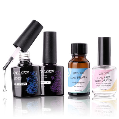 Picture of Gellen Nail Dehydrator Nail Primer and Top & Base Coats Kit, Nail Strengthening System Superior Protein Bonding, Fast Air Dry for Acrylic Powders Nail Gel Polish