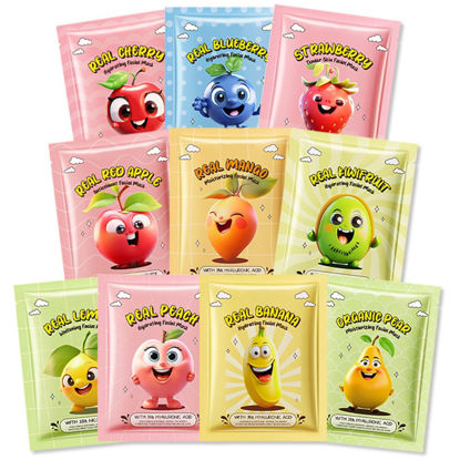 Picture of Kaely 10 Pack Fruit Face Masks for Kids, Spa Party Facial Mask Skincare Set, Sheet Masks Skin Care, Moisturize Brighten Soothe for All Skin Types, Christmas Birthday Gifts for Women Men Girls, 02