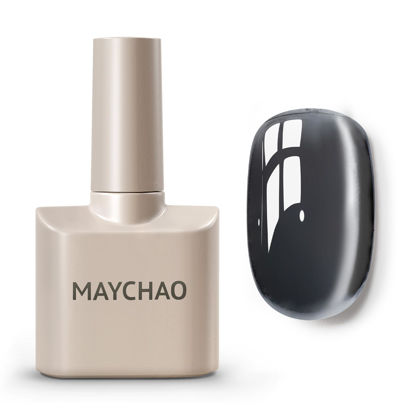 Picture of MAYCHAO 15ML Cat Eye Gel Nail Polish 1Pc Glassy Black Gel Polish with Magnet Soak off Holographic Magnetic Nail Polish for Nail Art Manicure Salon DIY at Home, 0.5 OZ