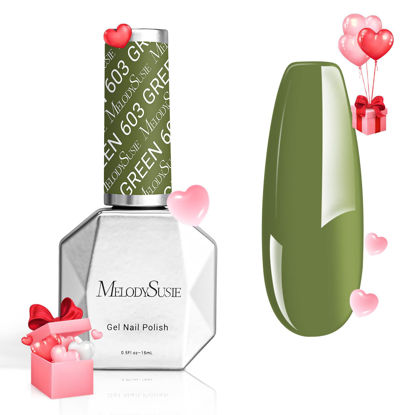 Picture of MelodySusie Green Gel Nail Polish,15ml Olive Green Nail Polish Spring Summer Color 603, Soak Off UV LED Nail Lamp Gel Polish Nail Art Starter Manicure Salon DIY At Home 0.5 Fl Oz