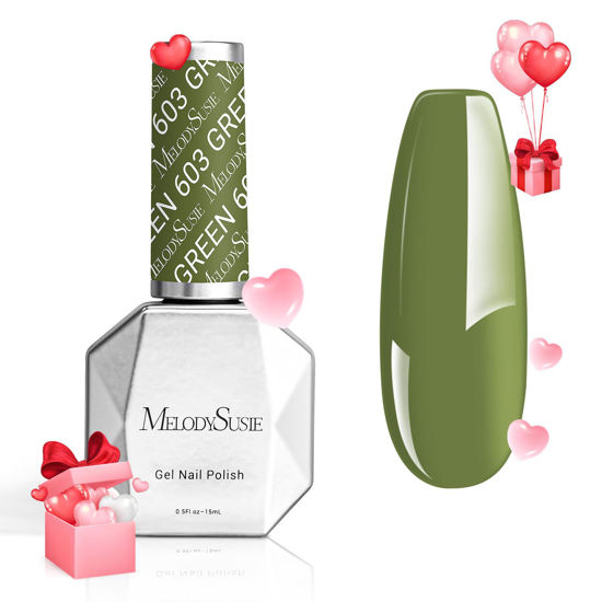 Picture of MelodySusie Green Gel Nail Polish,15ml Olive Green Nail Polish Spring Summer Color 603, Soak Off UV LED Nail Lamp Gel Polish Nail Art Starter Manicure Salon DIY At Home 0.5 Fl Oz