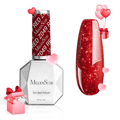 Picture of MelodySusie Red Glitter Gel Nail Polish,0.5fl oz Soak Off UV LED Sparkle Red Glitter Gel Polish Nail Art Manicure Salon DIY Nail Design Decoration at Home Christmas Gift for Women-z049