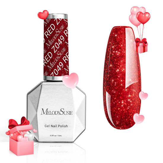 Picture of MelodySusie Red Glitter Gel Nail Polish,0.5fl oz Soak Off UV LED Sparkle Red Glitter Gel Polish Nail Art Manicure Salon DIY Nail Design Decoration at Home Christmas Gift for Women-z049
