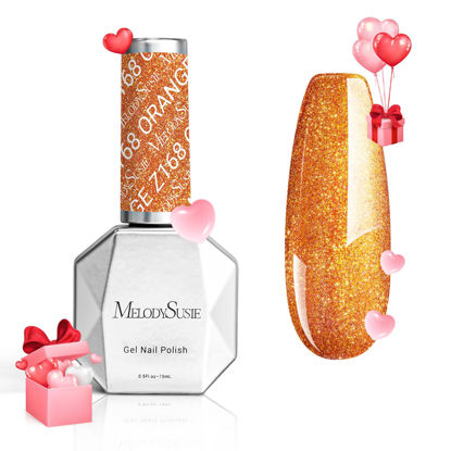 Picture of MelodySusie Orange Glitter Gel Nail Polish,0.5fl oz Pumpkin Orange Soak Off UV LED Bright Orange Glitter Gel Polish Gift for Women Nail Art Manicure Salon DIY Nail Design Decoration at Home-z168