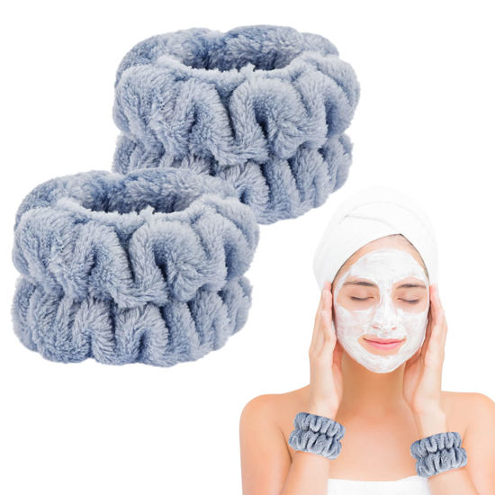 Picture of 2 Pcs Wrist Towels for Washing Face-Dorbetar, Microfiber Wrist Bands for Washing Face, Spa Wristbands for Washing Face, Fluffy Towel Bands, Arm Bands for Washing Face for Woman Children（Cyan）