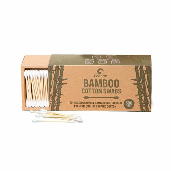 Picture of Bamboo Cotton Swabs 500 Count | Biodegradable & Organic Wooden Cotton Buds | Double Tipped Ear Sticks | 100% Eco-Friendly & Natural | Perfect for Ear Wax Removal, Arts & Crafts, Removing Dust & Dirt…