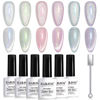 Picture of RARJSM Aurora Mermaid Cat Eye Gel Nail Polish Set 6 Colors Velvet Silver Glitter Pink Green Blue Purple Galaxy Star Shimmer Gel Polish with Magnetic Stick UV LED Curing Requires Soak Off Home Salon