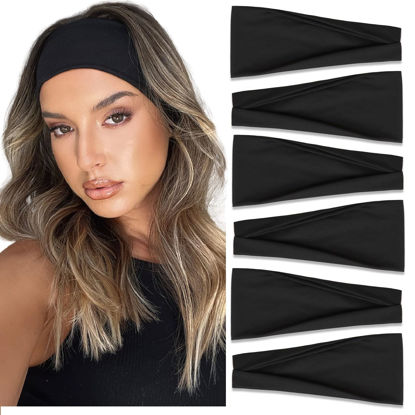 Picture of TERSE Black Headbands for Women's Hair, 6 Count - Cotton Hairbands for Securing Hair, Non Slip Sweat Bands Headbands for Yoga, Workout, Everyday Basic Fashion Hair Accessories