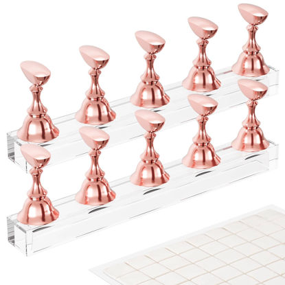 Picture of Nail Stand Acrylic Nail Art Display Stand Magnetic Nail Tips Practice Holder 54 Pcs Reusable Adhesive Putty for DIY Painting Nails Stand kit (Rose Gold)