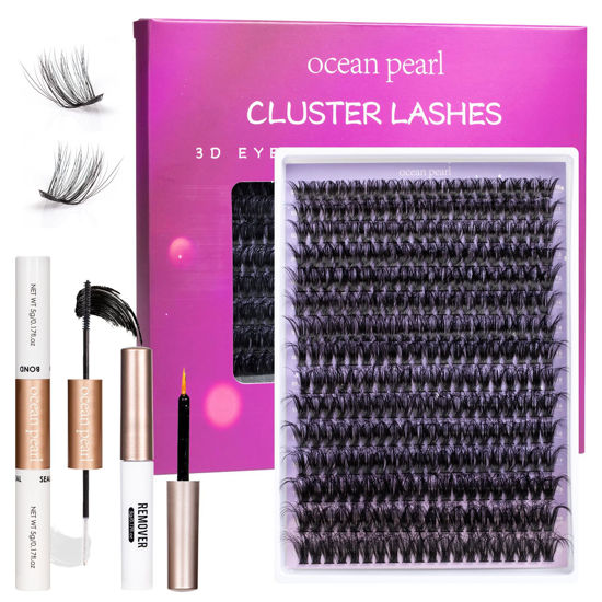 Picture of Ocean Pearl Lash Clusters 10-20mm 200D 300PCS Lashes DIY Lash Clusters Kit Individual Lashes Cluster Eyelash Extensions Fluffy Eyelashes Lash Extension Kit with Lash Bond+Seal+Remover+Tweezer-200D
