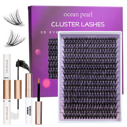 Picture of Ocean Pearl Lash Clusters 10-20mm 50D 300PCS Eyelash Extension Kit DIY Lash Extension Kit Natural Lashes Clusters Fluffy Individual Lashes Wispy Eyelashes with Lash Bond+Seal+Remover+Tweezer-50D