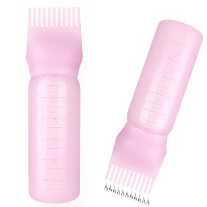 Picture of FXSPLCZ Root Comb Applicator Bottle Oil Applicator for Hair Dye Hair Oiling Bottle with Graduated Scale (Pink)