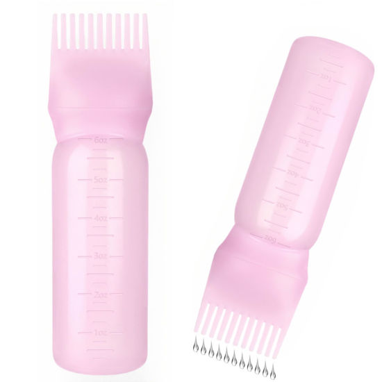 Picture of FXSPLCZ Root Comb Applicator Bottle Oil Applicator for Hair Dye Hair Oiling Bottle with Graduated Scale (Pink)