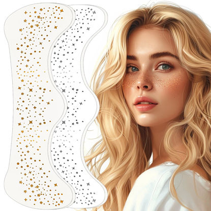 Picture of Glitter Freckles Face Tattoo, 2pcs Gold Sparkle Freckle Tattoo and 2pcs Silver Glitter Freckle,Makeup Patches, Face Glitter Speckles