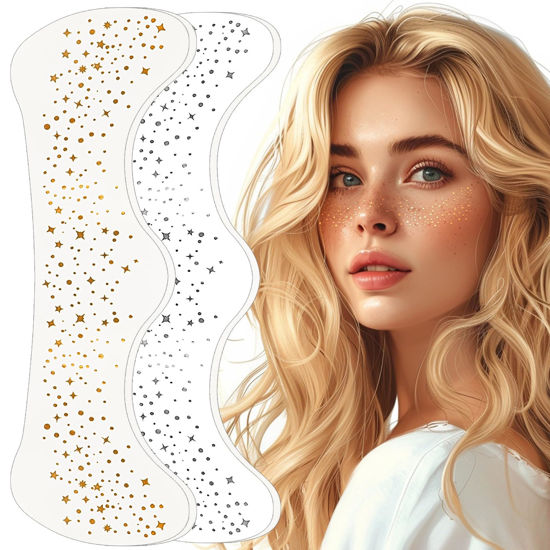 Picture of Glitter Freckles Face Tattoo, 2pcs Gold Sparkle Freckle Tattoo and 2pcs Silver Glitter Freckle,Makeup Patches, Face Glitter Speckles
