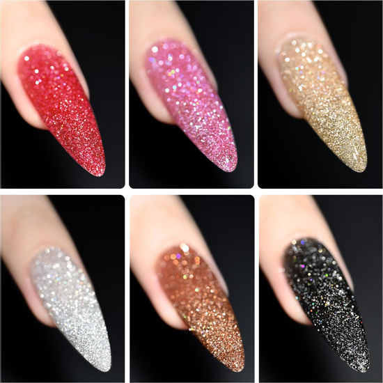 Picture of GAOY Reflective Glitter Gel Nail Polish Set for Christmas Nails 6 Colors Including Pink Red Silver Black Colors Holographic Gel Polish Kit for Salon Gel Manicure and Nail Art DIY at Home
