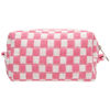 Picture of PAZIMIIK Checkered Makeup Bag for Purse Portable Zipper Make Up Pouch Small Cosmetic Case for Travel Accessories Pink White