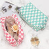 Picture of PAZIMIIK Checkered Makeup Bag for Purse Portable Zipper Make Up Pouch Small Cosmetic Case for Travel Accessories Pink White