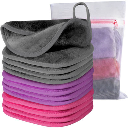 Picture of Makeup Remover Cloth, 6" x 6" Make Up Towels Reusable Face Cloth for Washing Face, Makeup Remover Pads Microfiber Face Washcloth with Mesh Bag, Just Water, Eco-friendly, 12 PACK