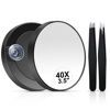 Picture of MIYADIVA 40X Magnifying Mirror, Small Magnifying Mirror with Suction Cup and Tweezers, As a Travel Magnifying Mirror, Compact Mirror Set for Plucking Eyebrows 3.5 Inches