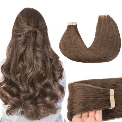 Picture of GOO GOO Tape in Hair Extensions Human Hair, 5 Light Ash Brown, 18inch 50g 20pcs, Thick Ends Straight Seamless Tape in, Invisible Tape in Hair Extensions Human Hair