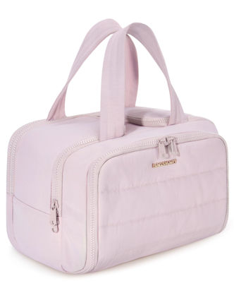 Picture of BAGSMART Travel Toiletry Bag, Lightweight Large Wide-open Travel Bag for Women, Puffy Cosmetic Makeup Bag Organizer with Handle for Accessories,Essentials, Toiletries, Pink
