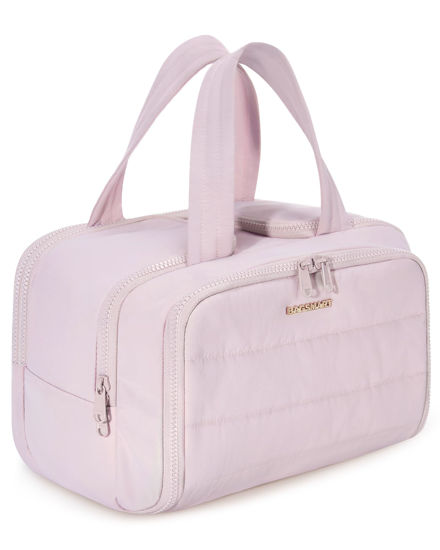 Picture of BAGSMART Travel Toiletry Bag, Lightweight Large Wide-open Travel Bag for Women, Puffy Cosmetic Makeup Bag Organizer with Handle for Accessories,Essentials, Toiletries, Pink