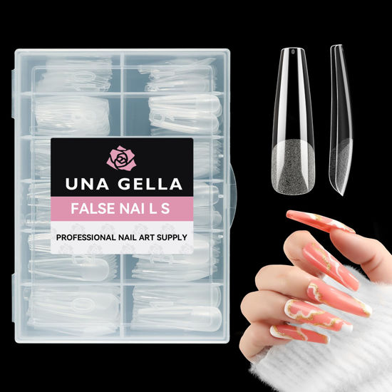 Picture of UNA GELLA Extra Long Coffin Nail Tips XXL Soft Gel Nail Tips Coffin 120pcs Pre-shape Press On Nails No C Curve Full Cover Ballerina Nail Tip Clear Fake Nail for Acrylic Nail Soak Off DIY Salon 12Sizes