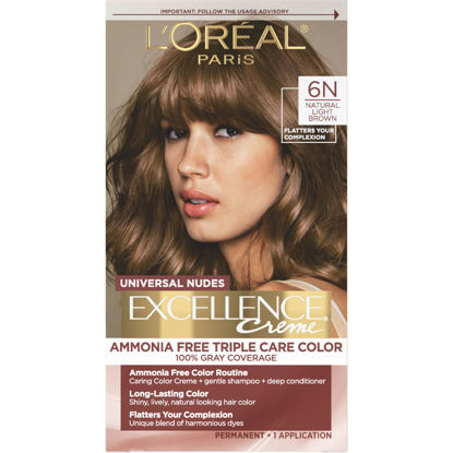 Picture of L’Oréal Paris Excellence Universal Nudes Permanent Hair Color, Ammonia Free Hair Dye for Gray Hair Coverage, 6N Natural Light Brown, 1 Hair Dye Kit