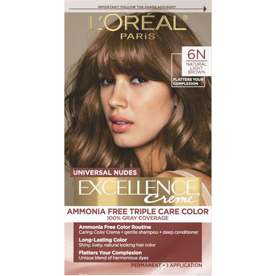 Picture of L’Oréal Paris Excellence Universal Nudes Permanent Hair Color, Ammonia Free Hair Dye for Gray Hair Coverage, 6N Natural Light Brown, 1 Hair Dye Kit