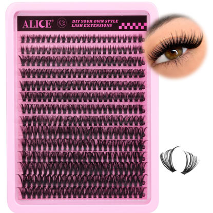 Picture of ALICE Cluster Eyelash Extensions 336pcs 50D Lash Clusters DIY Lash Extensions Fluffy Wispy Faux Mink Eyelash Clusters Mix 8-16mm D Curl Individual Lashes