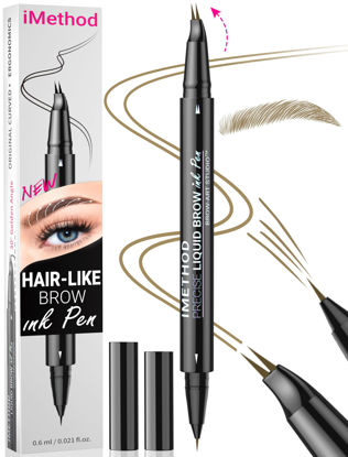 Picture of iMethod Curved Eyebrow Pen - Eyebrow Pencil, Brow Pencil 2-in-1 Dual-Ended Microblading Eyebrow Pen with Micro-Fork-Tip and Precise Brush-Tip Create Natural Hair-Like Brows, Last All-Day, Brown