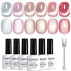 Picture of RARJSM Cat Eye Gel Nail Polish Set 6 Pcs Magnetic Sparkle Diamond Glitter Nude Pink Light Purple Red Silver Sheer Pink Velvet Ice Jelly Gel Polish with Magnet Stick UV LED Curing Requires Soak Off
