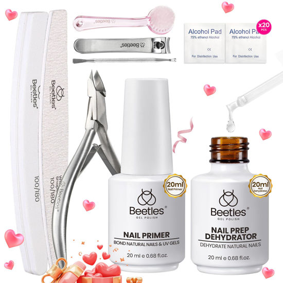 Picture of Beetles Nail Prep Kit Nail Dehydrator and Primer Nail Care Tool Kit 20ml Large Capacity Acid-Free & Hema-Free Dehydrate Bond Primer with Manicure Tools for Acrylic Nail Valentine's Day Gifts for Women