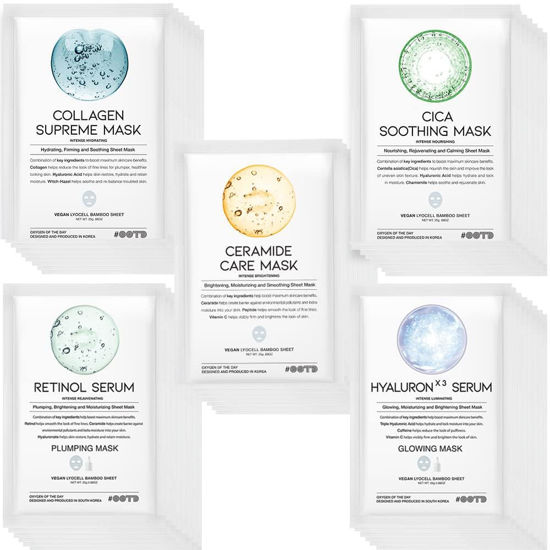 Picture of 50Combo Korean Face Sheet Mask Gift Pack, Hydrating, Calming, Brightening, Smooting, Rejuvenating, EVE Vegan, Cica, Hyaluron, Retinol, Ceramide, Collagen