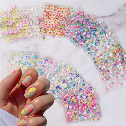 Picture of 30 Sheets Flower Nail Art Stickers Decals Colorful Flower Nail Stickers 3D Self Adhesive Cute Daisy Floral Nail Decals Heart Nail Supplies Nail Art Design Decoration Accessories for Women and Girls