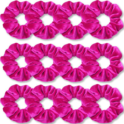 Picture of IVARYSS Hot Pink Scrunchies, Premium Velvet Soft Hair Scrunchy, Solid Colors Thick Elastic Bands, Hair Accessories for Women and Girls, 12 Pack
