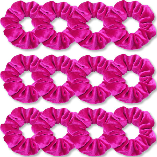 Picture of IVARYSS Hot Pink Scrunchies, Premium Velvet Soft Hair Scrunchy, Solid Colors Thick Elastic Bands, Hair Accessories for Women and Girls, 12 Pack