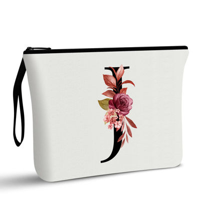 Picture of Vavabox A-Z Personalized Makeup Bag,Birthday Gifts for Women Mom,Gifts for Best Friend,Bride Bridesmaid Cosmetic bag (J, White)