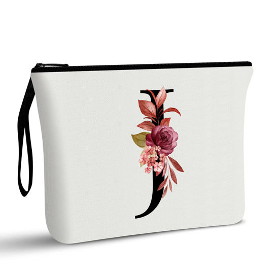 Picture of Vavabox A-Z Personalized Makeup Bag,Birthday Gifts for Women Mom,Gifts for Best Friend,Bride Bridesmaid Cosmetic bag (J, White)
